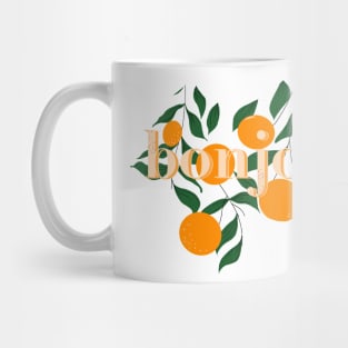 Orange Citrus French Bonjour Illustration Mug